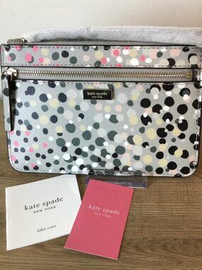 Kate Spade Shore Street Soiree Dot Grey Multi-Colored Wristlet NWT